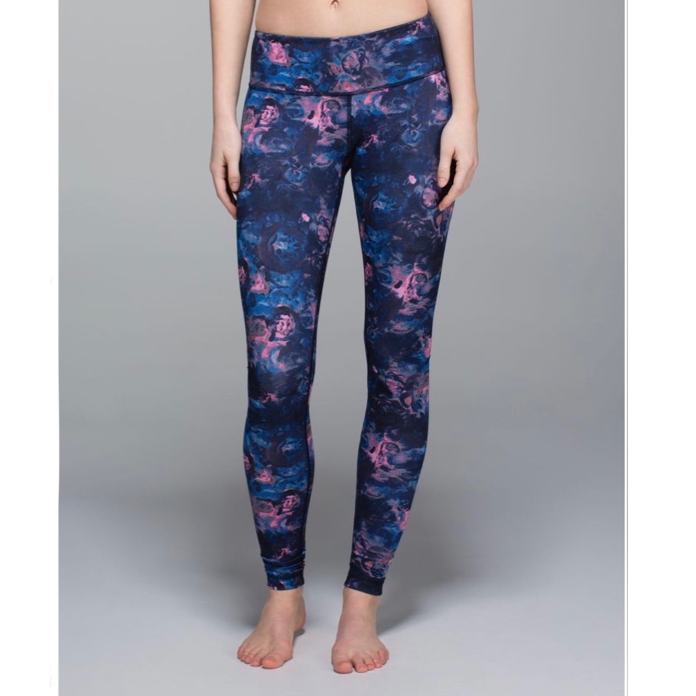Lululemon Wunder Under Leggings Luon Pant Floral Moody Mirage Pink Navy Blue 4